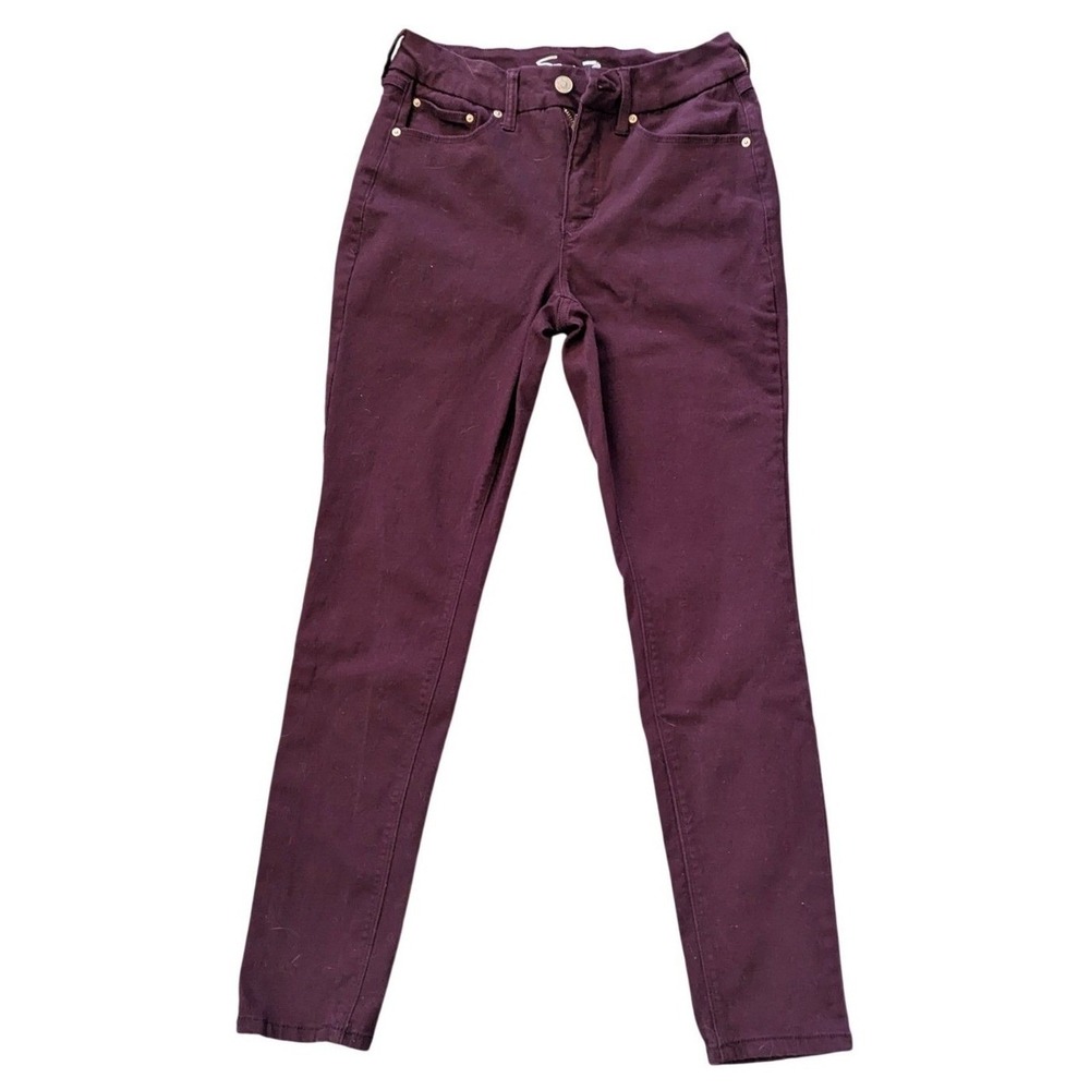 Seven7 Tummyless High Rise Skinny Jeans Burgundy Wine Size 6 Cotton Stretch